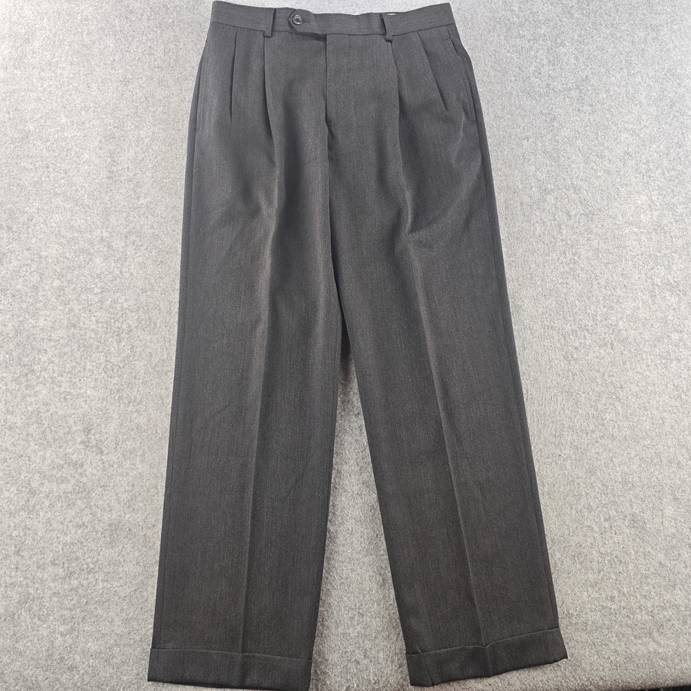 Brooks Brothers 1818 Madison Pants Mens 32x30 Wool Pleated Cuffed Charcoal Gray